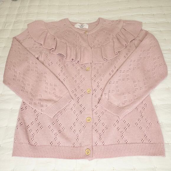 H&M Long Sleeve Pointelle Cardigan Sweater Girl's 6X/7 | Pink | Cotton | EUC - Picture 3 of 10